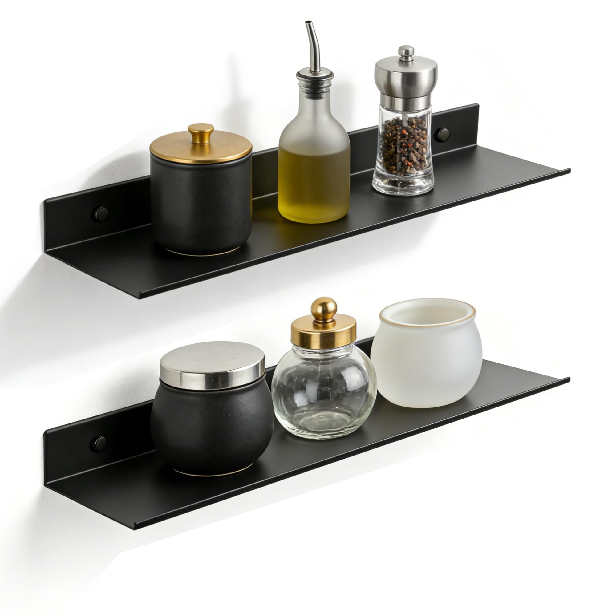 Z metnal Bathroom Shelf, 40cm Floating Shelves, Picture Ledge Display Wall Shelf, 400m Black Shelf, Aluminum, Wall Mounted, Matt Black,16 inch, 2 Pack — image 1