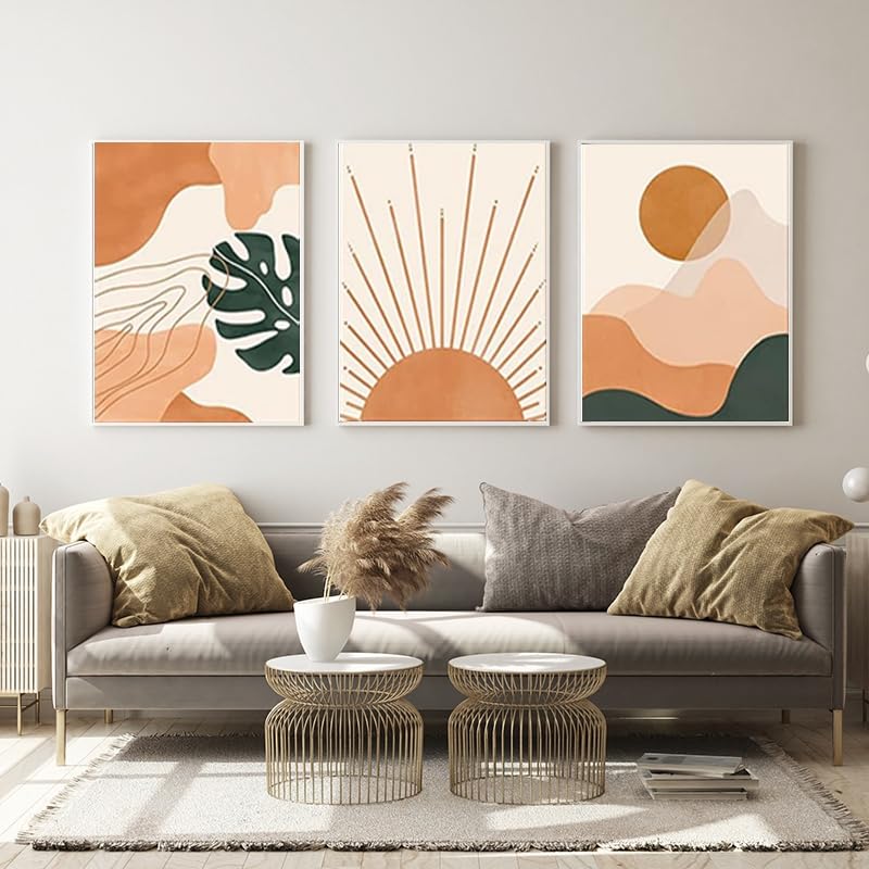 WADBTP Bohemian Style Poster Set, Modern Bedroom Living Room Background Wall Decoration Poster, Plants Abstract Home Decoration Painting, Frameless (Style 3, 20X30CM*3)