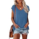 BLACKMYTH Women's Summer V-Neck T-Shirts Cap Sleeve Tees Solid Color Casual Basic Tops