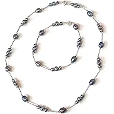 Yoshiko Japanese Pearls Necklace Freshwater Pearl Jewelry SET for women SOLID Sterling Silver 925 Baroque HANDMADE Silk strung Luster AAA Grade Natural