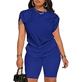 PINSV Women 2 Piece Outfits Summer Sweatsuits Biker Short Workout Jogger Sets