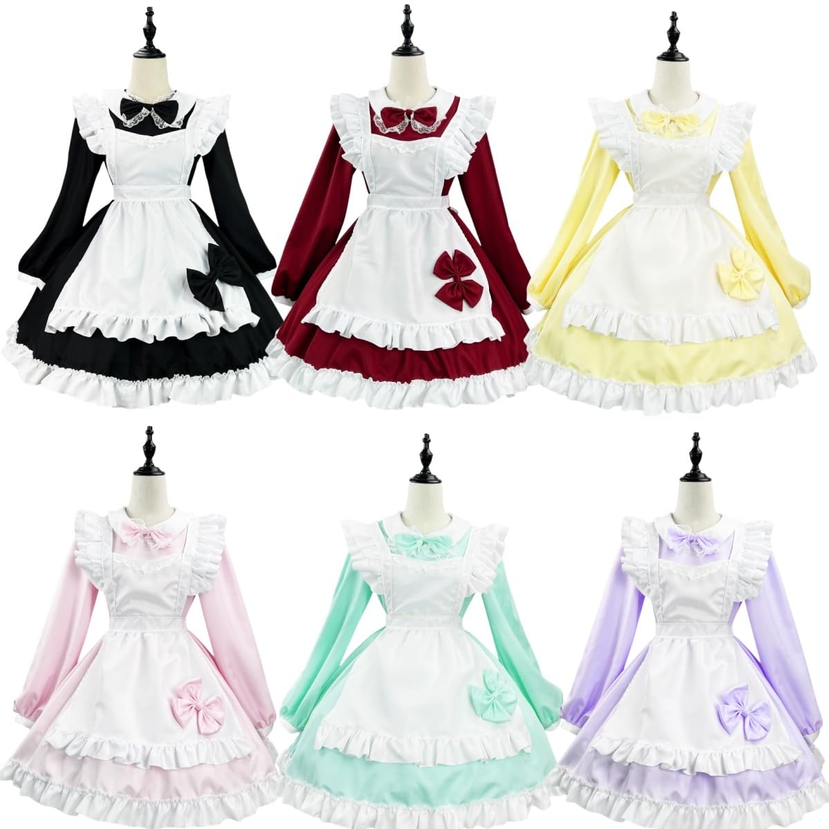 COSSA Maid Clothing, Cosplay, 5-piece Set, Long Sleeve, Japanese American, Cute, Café Maid Cosplay, Lolita, Apron, Costume, For Photography, Halloween Costume, Christmas Costume, Event, Includes