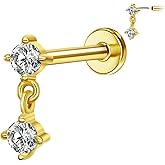 Designfy 14K Gold Cartilage Earring Stud 16G Dangle Helix Tragus Rook Piercing Jewelry Threadless Flat Back Top Push in Labret Gold Medusa for Women Men