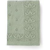 LAWKUL Cellular Blanket Baby 100% Cotton Knitted Soft Knit Crochet Blankets for Newborn Boy Girls Infants Green 100x80cm