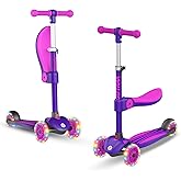 Gotrax KS3 Kids Kick Scooter, LED Lighted Wheels, Adjustable Height Handlebars and Removable Seat, Lean-to-Steer & Widen Anti-Slip Deck, 3 Wheel Scooter for Kids Ages 2-8 and up to 110 Lbs