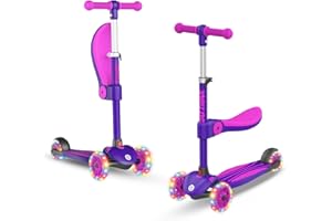 Gotrax KS3 Kids Kick Scooter, LED Lighted Wheels, Adjustable Height Handlebars and Removable Seat, Lean-to-Steer & Widen Anti-Slip Deck, 3 Wheel Scooter for Kids Ages 2-8 and up to 100 Lbs