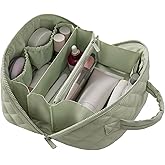 Amposei Makeup Bag Travel Toiletry Bag,Travel Makeup Bag for Women, Puffer Waterproof Cosmetic Organizer, Large Capacity Pouch Open Flat Small Toiletry Bag with Brush Compartment & Handle (Green)