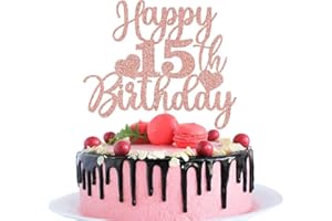 WRACKKIAR Happy 15th Birthday Cake Topper-Rose Gold 15th Birthday Cake Topper-Cheers 15 Years Old Glitter Letter Party Decoration (15)