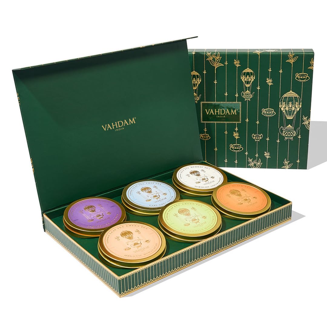 VAHDAM, Green Tea Set Gift Box (6 Teas) Premium Tea Gift Sets | 100% Pure Loose Leaf Tea, Gluten Free | Gifts Set For Women, Men & Adults Image