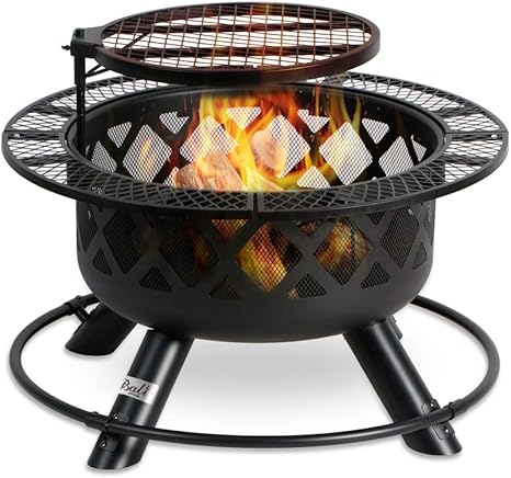 Amazon Com Bali Outdoors Wood Burning Fire Pit Backyard With Cooking Grill 32in Black 24in Garden Outdoor