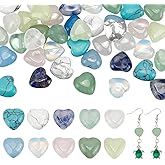 PH PandaHall 50PCS 10mm Heart Gemstone Beads, 10 Styles Natural Synthetic Stone Beads Rose Quartz Beads Crystal Spacer Beads for Christmas Bracelet Necklace Jewelry Making Crafts