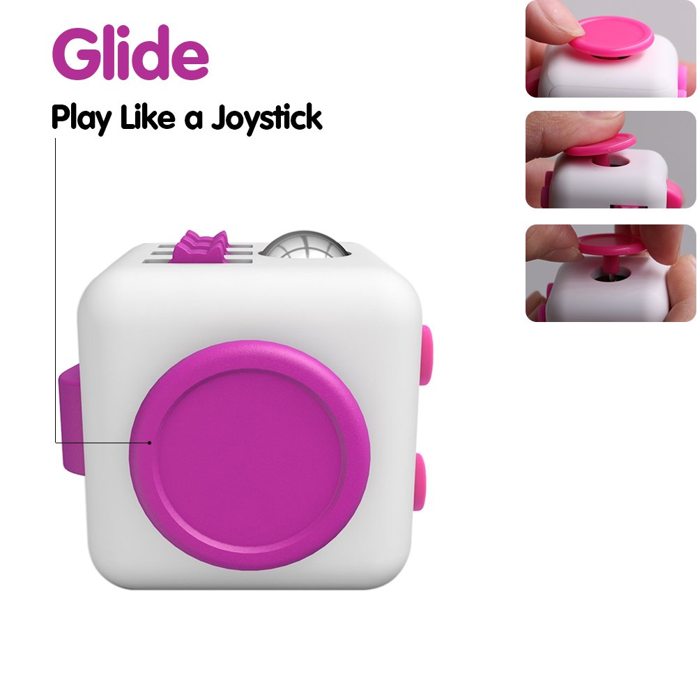 Lodabodkin Fidget Cube Relieves Stress and Anxiety for Children and Adults, Anxiety Attention Toy (White-pink)