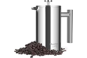 MuellerLiving French Press Coffee Maker 20oz, Stainless Steel French Press Coffee, 4 Filter Heat Resistant Double Insulated, Rust-Free, Food Grade, Dishwasher Safe Coffee Pot