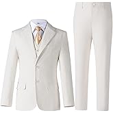 Boys Linen Suit for Kids Formal Tuxedo Suits 3 Piece Wedding Birthday Dress Clothes Slim Jacket Vest Pants Set