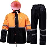 Rain Suit, High Visibility Reflective Safety Jacket, Lightweight Rain Gear, Waterproof Rain Jacket with Pants
