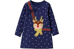HILEELANG Girl Long Sleeve Dress Cotton Casual Applique Christams Tunic Shirt Clothes