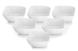 DOWAN 8oz Porcelain Ramekins/Dessert Bowls- Set of 6, White, Stylish Square