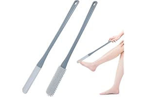 OWIIZI Toe Cleaning Brush 15.7" Foot Scrubber in Shower with Long Handle Silicone Foot Brush Soft Skin Exfoliation Lotion App