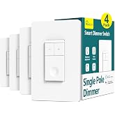 TREATLIFE Smart Dimmer Switch 4 Pack, Single Pole 2.4GHz Wi-Fi Smart Light Switch Works with Alexa and Google Assistant, Neutral Wire Needed, Schedule, Remote Control, FCC Listed