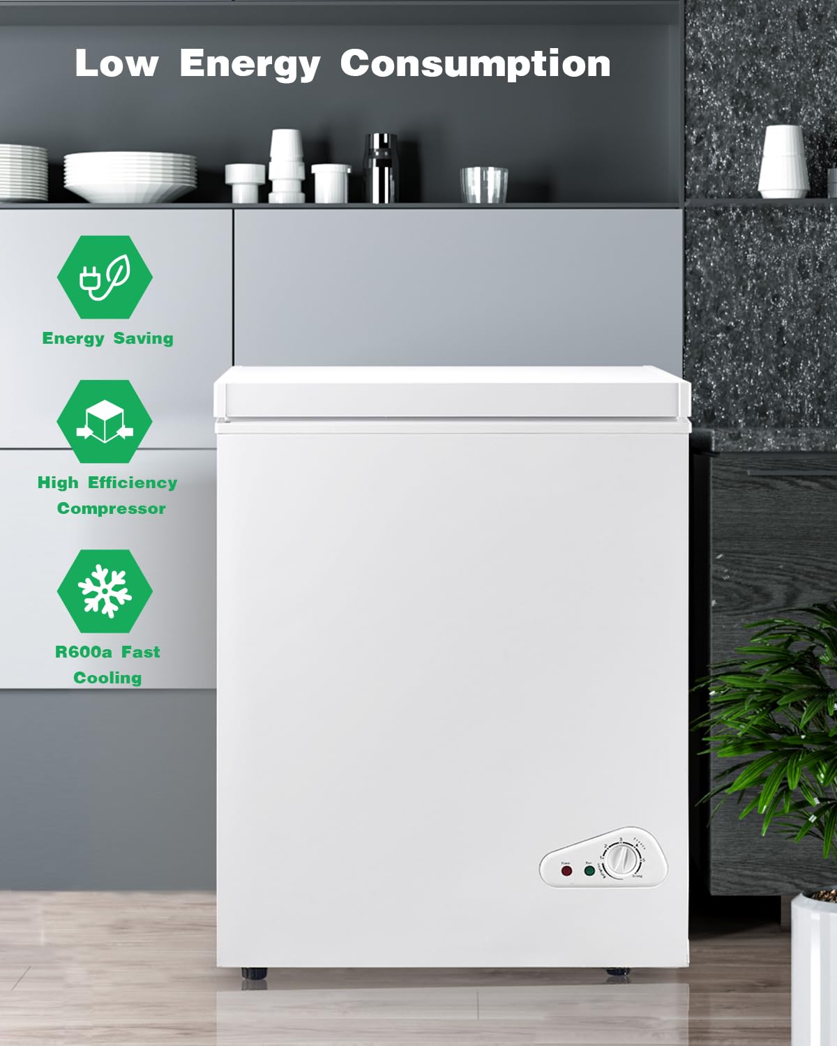 5.0 Cu.Ft Chest Freezer, Deep Freezer with a Removable Basket 6 Gears Adjustable Temperature Control(-18°F to 50°F), Deep Compact Freezer for Kitchen, House, Office, Garage, Shop, RVs-White