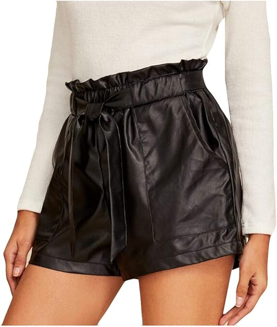 elastic waist leather shorts