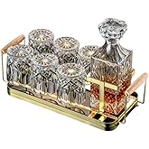 ELITE BAY Whisky Decanter Gift Set with Tray & Plate – 800ml Glass Decanter + 6x290ml Whiskey Glasses | Metal Tray with Wooden Plate | Luxury Set in Wooden Box | Elegant For All Ocassion