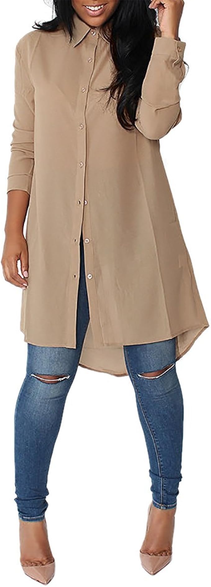 Chemise longue en soie femme Clearance