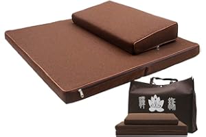 LMIYATT Portable Zabuton Meditation Cushion Set with Beautiful Bag, Large Rectangular Zen Pad and Foldable Square Floor Pillows for Adults, Yoga Mats, Washable Cover (23.6x23.6x1.9in, Brown)
