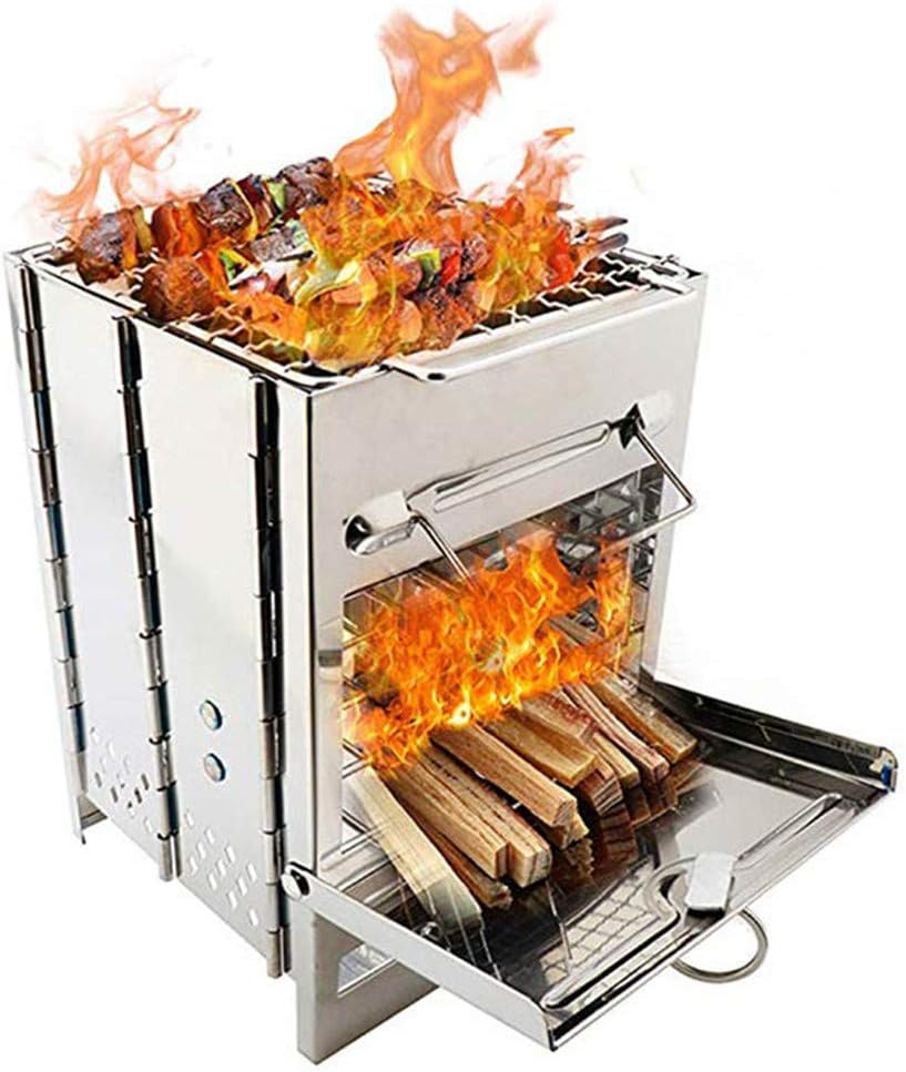 GZXX Stainless Steel Bbq Grill,portable Outdoor Wood Burning Stove Barbecue Grill,picnic Bbq Wood Stove Tool,mini Grill,portable Household Bbq Party 21cm*15cm*15cm