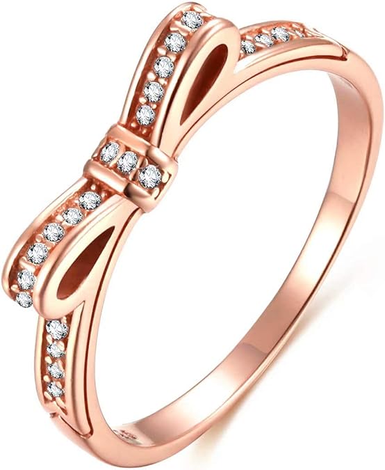 Presentski 925 Sterling Silber Rotgold Mode Bogen Ring mit Zirkonia als