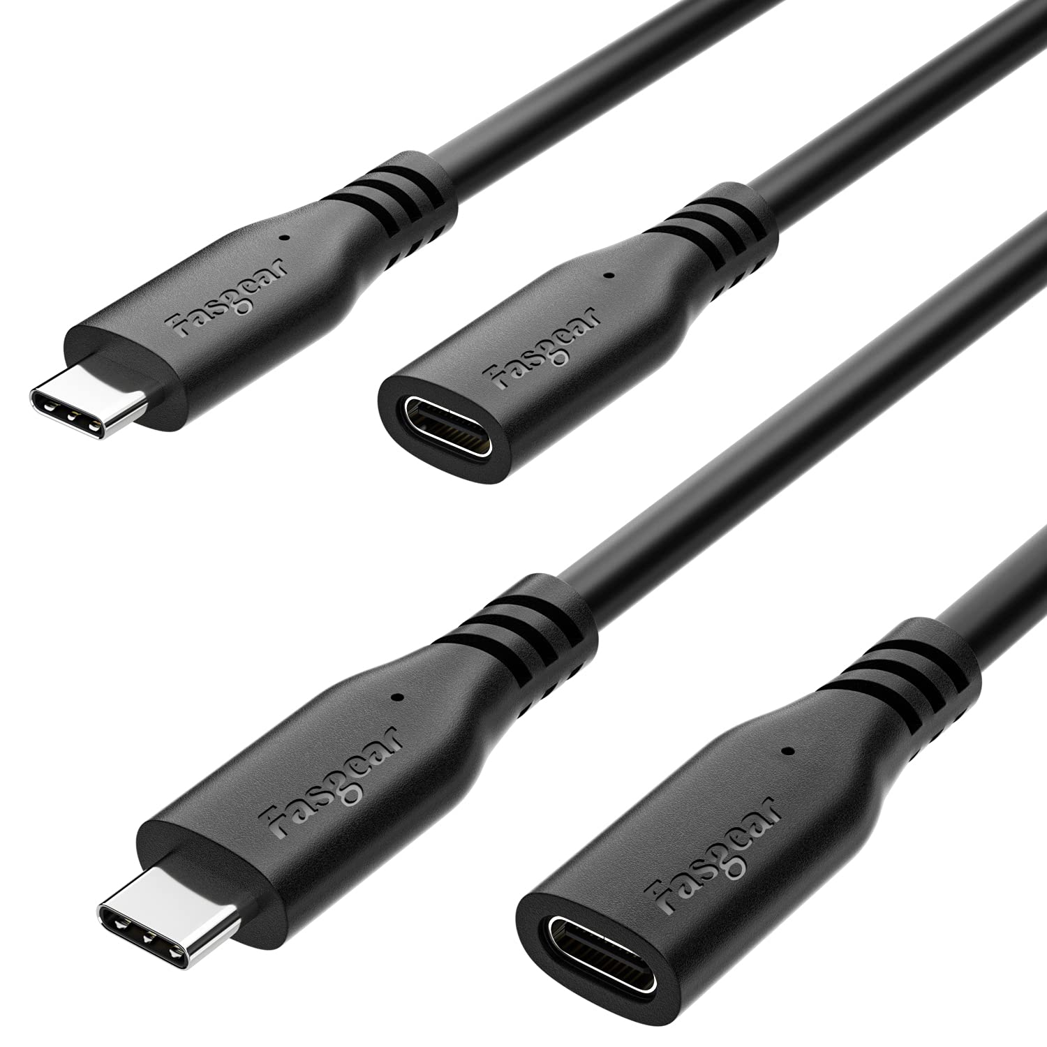 Fasgear USB C Extension Cable: 10Gbps USB C 3.1 Type C Male to Female Extender Cord 4K Video Output Compatible for Thunderbolt 3 |Mac-Book Pro |USB-C Hub |PS VR2 (2 Pack, 1.5m, Black)