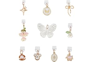 NICENEEDED 10PCS Charms for E-Reader for Kindle, Dust Plug Cute Charging Port Charms, Butterfly Star Bow Flower Design Charm 