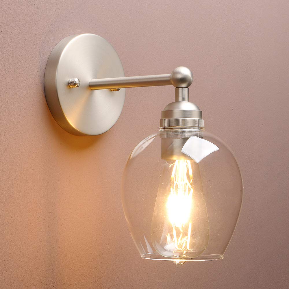 Yosoan Nordic Industrial Loft Rustic Glass Wall Light Fittings, Decorative Up/Dowm Wall Sconces Lighting for Kitchen Bedroom Corridor Cafe Bar Restaurant (Brushed)