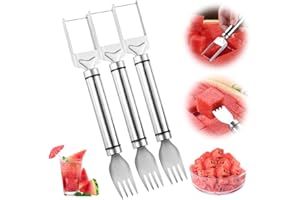 2026 Upgraded Stainless Steel Fruit Cutter, 2-in-1 Watermelon Fork Slicer Cutter Tool, Dual Head Fruit Slicer Knife for Water