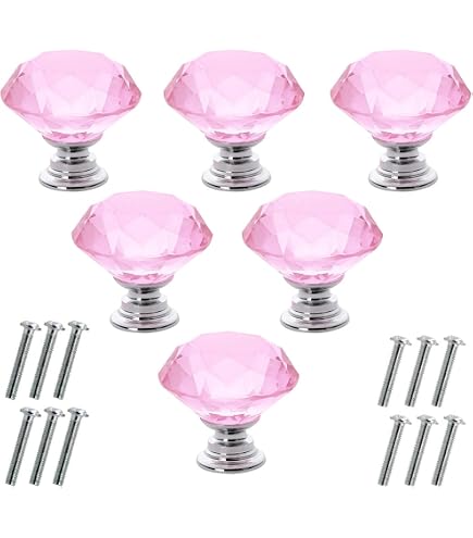 pink diamond dresser knobs FENSING 12 Pcs 30MM Pink Glass Crystal Cabinet Knobs - Diamond Knobs for  Dresser Drawers