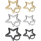 6Pcs Stainless Steel Star Carabiner, Star Shaped Keychain Clip Carabiner Snap Hook Holder Keys and Wallet Accessory with Key Chain Rings