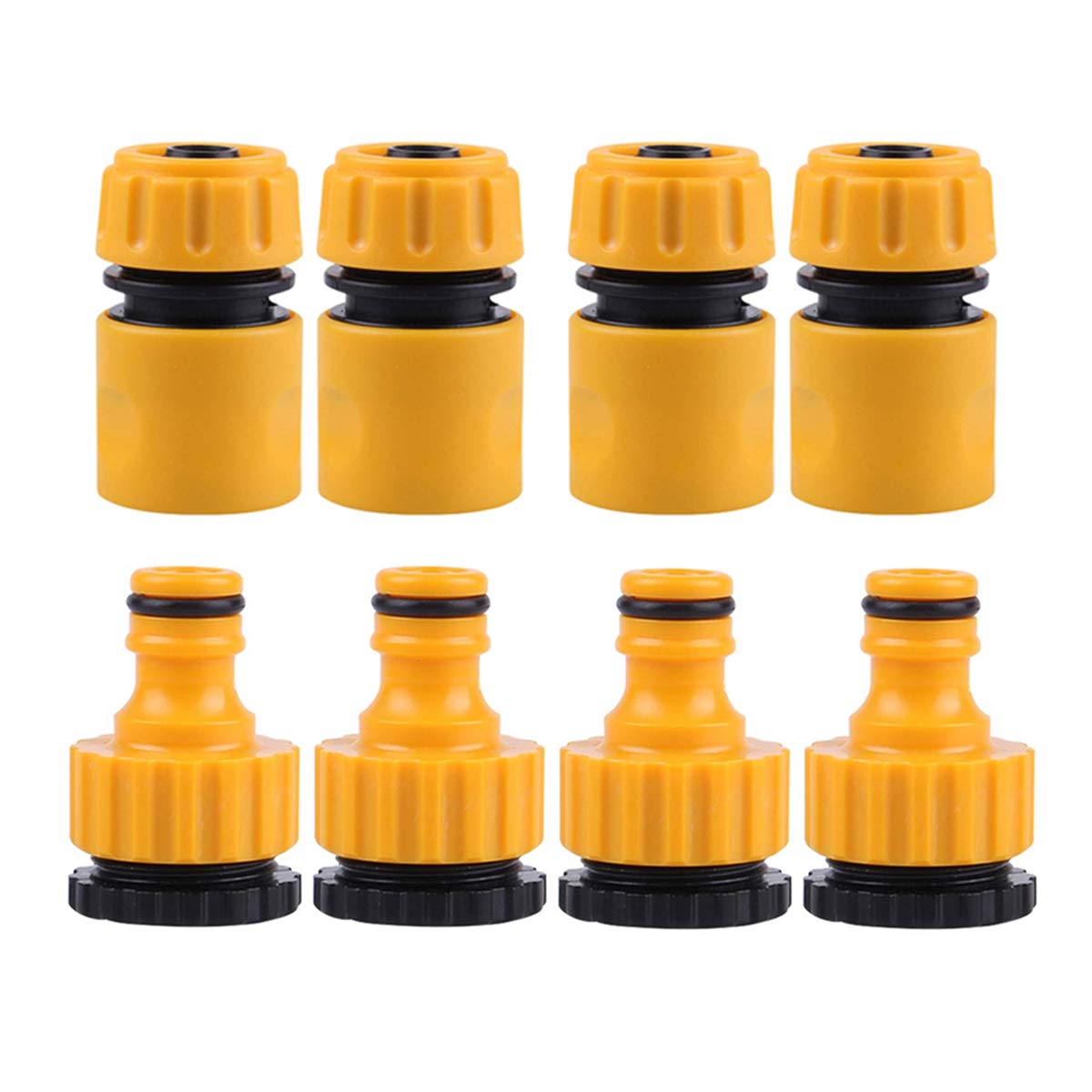 BuxiuGK 4 Pairs(8 Pieces) 1/2 Inch and 3/4 Inch Size 2-in-1 Garden Hose Quick Connector,Plastic Quick Hose End Quick Connect Fitting for Garden and House Faucet