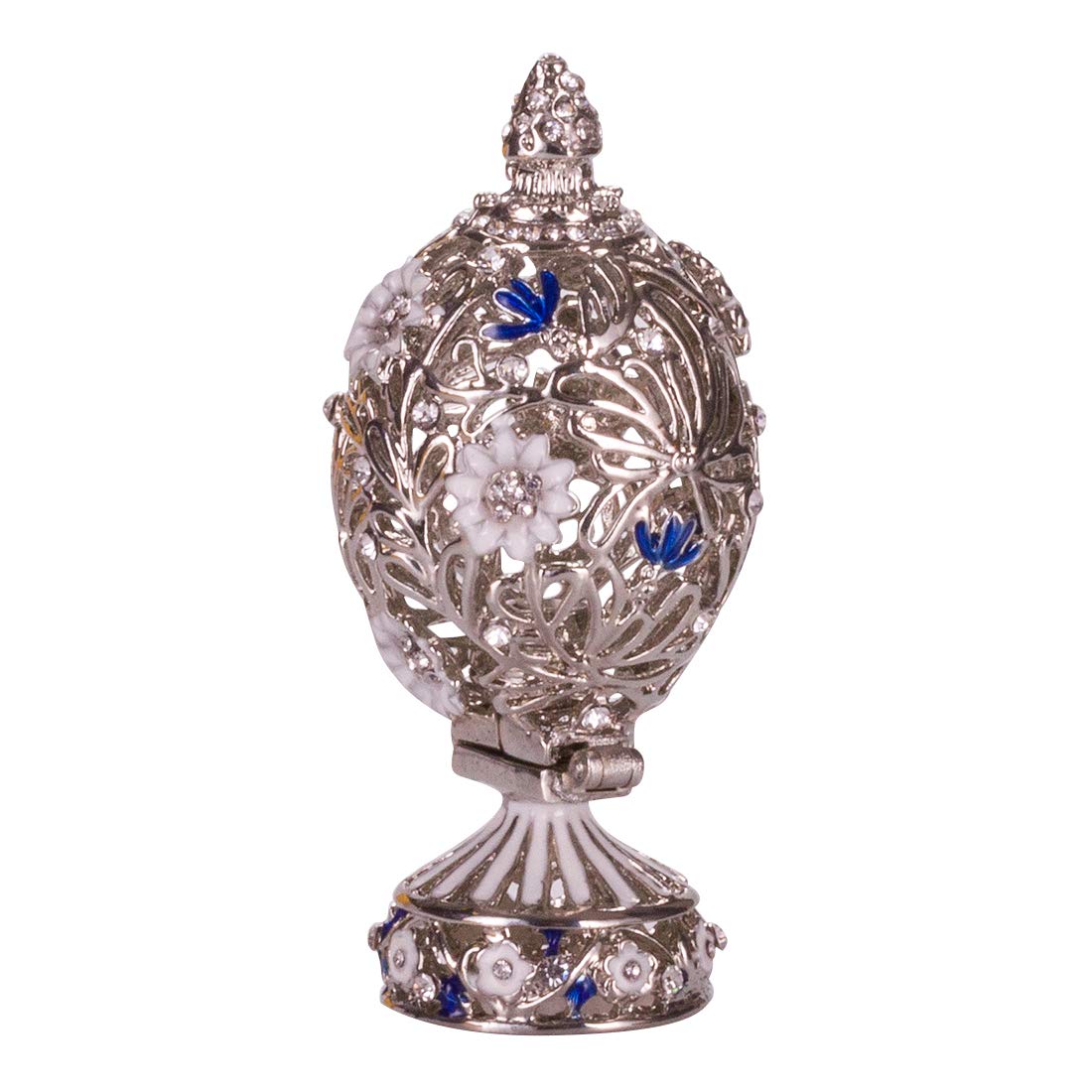 danila-souvenirs Glamorous Style Carved Easter Egg with Flowers and Butterfly 7 cm silver color