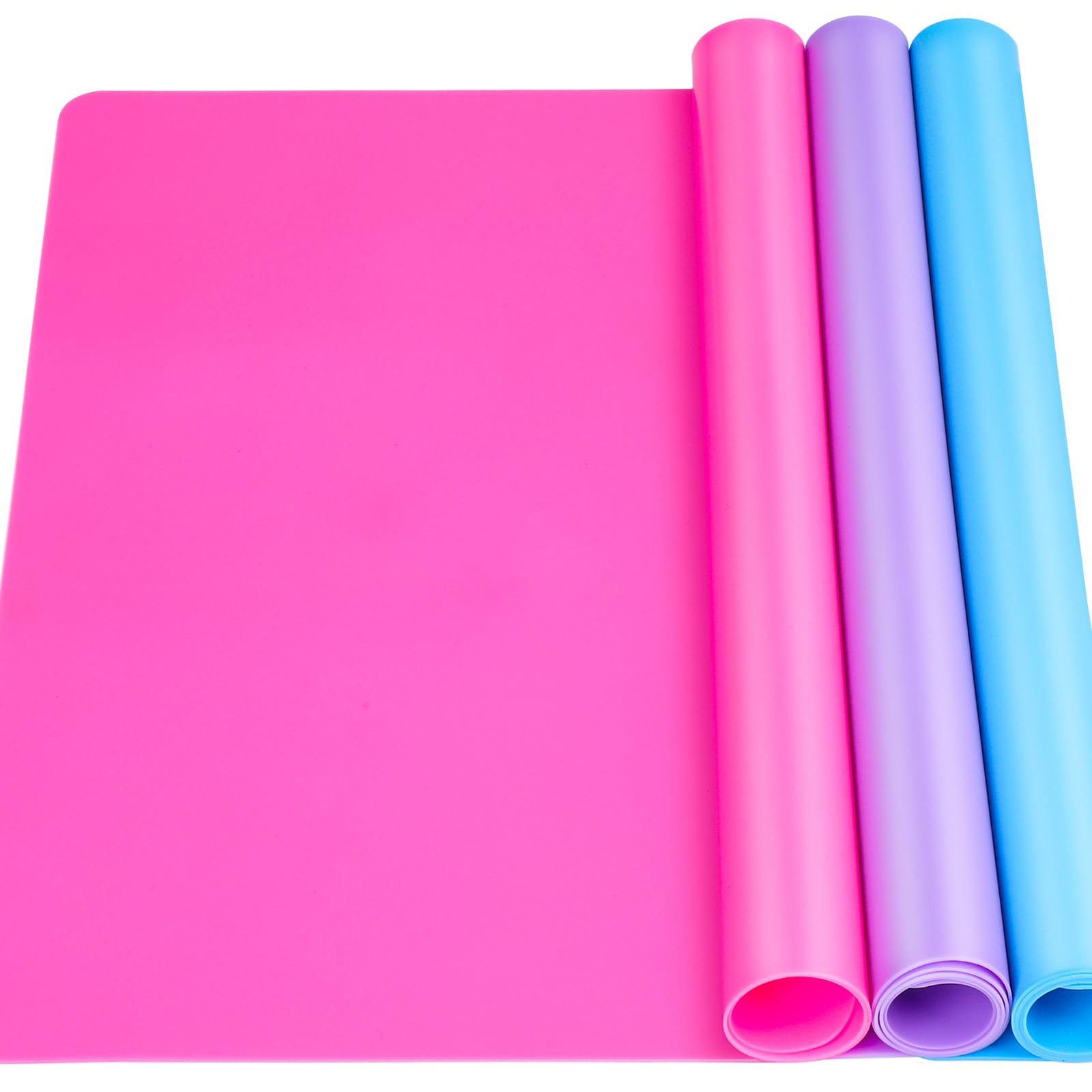 LEOBRO Silicone Mat for Resin Molds, 3 PCS Silicone Mats for Epoxy Resin, UV Resin, Play Dough Mat, Clay Mat, Nonstick Silicone Sheets Pads for DIY Arts and Crafts, Pink & Purple & Blue, 15.7”x 11.7”