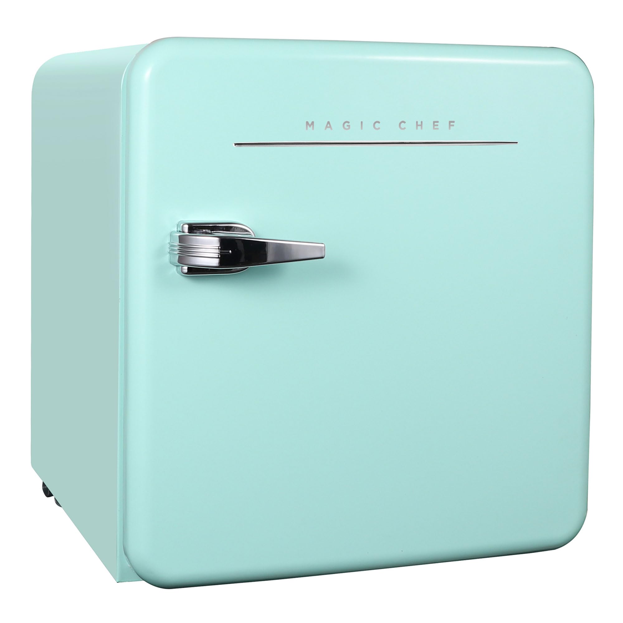 Magic Chef 1.6 Cubic Feet Retro Style Mini Fridge with Interior LED Light and Removable Glass Shelf Ideal for Bedroom and Recreational Room, Mint