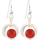 Classic Red-Orange Natural Carnelian Gemstone Short Dangle Earrings with Sterling Silver 925 and 14K Gold-Filled Circles Fall Jewelry Jewelry Gift for Her