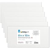 KINGART 850-6 Stretched White Canvas for Painting, 8 x 16 Inch, Pack of 6 | 100% Cotton Canvas, Triple Primed Acid-Free Gesso, Ready to Paint, Back-Stapled, Pine Bars