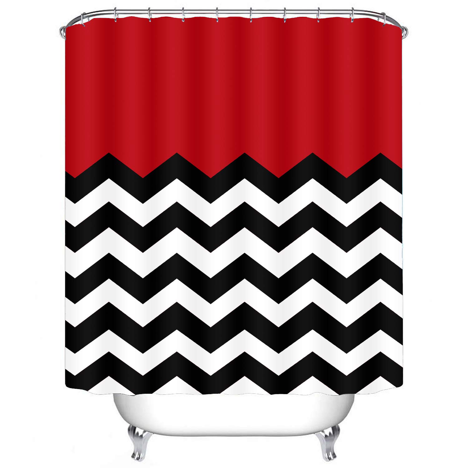 Amazon Com Shower Curtain Red Black And White Chevron Waterproof