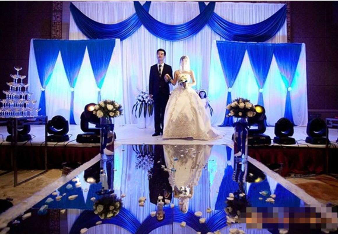 Silk Fabric Swag Curtain,Christmas,Birthday Party,Event, Wedding Stage Decorations Backdrop,Main Backdrop 20X10ft with Both Side 6.6X6.6ft (Blue)