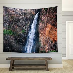 Waterfall on The Deep Cliff - Fabric Wall Tapestry Home Decor - 51x60 inches