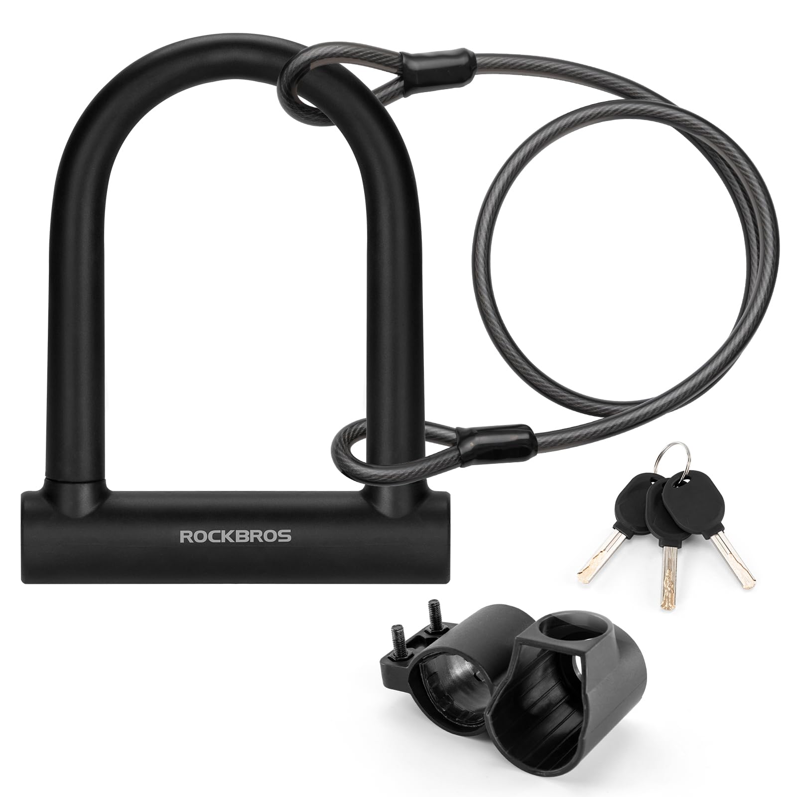 ROCKBROS Bicycle U-Lock with Mount U-Bike Lock Made of High-Strength Alloy Steel Lock for Bicycle, Motorcycle, E-Bike