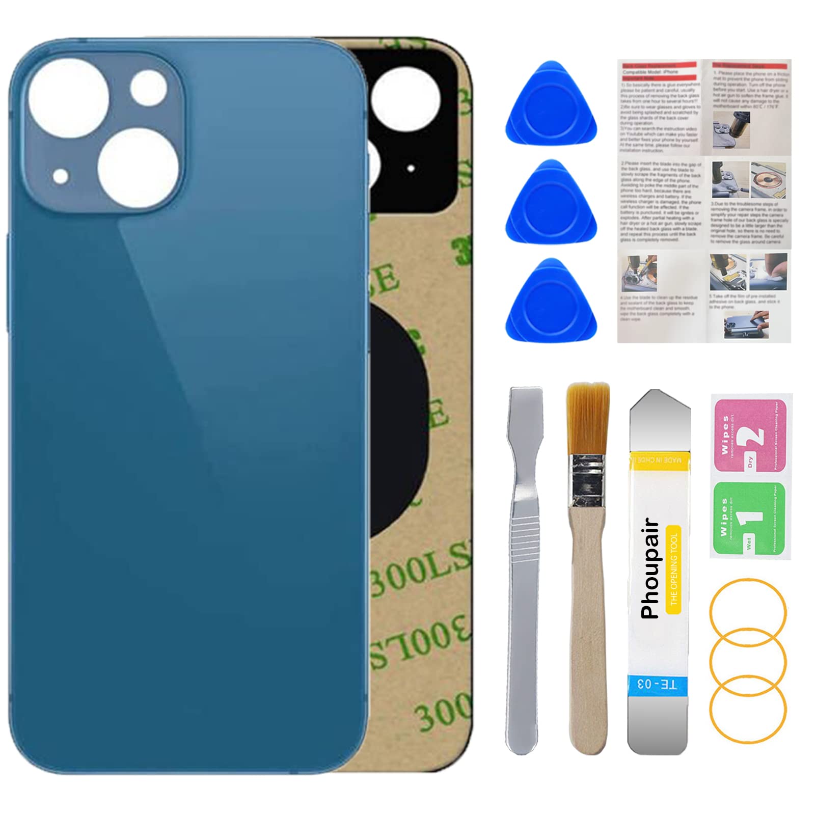 Photo 1 of Phoupair Back Glass Replacement Compatible with iPhone 13 6.1 Inches with Repairing Kit and Installation Manual (Blue)