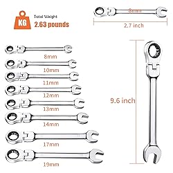 Socpuro 8 Piece Flex-Head Ratcheting Combination