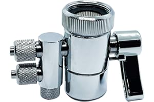 ZIGZAGSTORM Kitchen Sink Faucet Water Filter Dual Diverter Valve for Push on 1/4 inch Tubing Replacement Part Adapter with M22 X M24 Connector, Brass Body, Chrome Plated Made In Taiwan