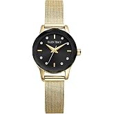 ELLEN TRACY Women's 22mm Round Goldtone Watch, Black Dial, Crystal Accents, Mesh Band